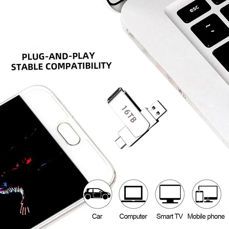 16TB USB 3.2 Flash Drive Metal High-Speed Pen Drive 8TB 4TB Waterproof Type-C USB Pen Drive For Computer Storage Devices