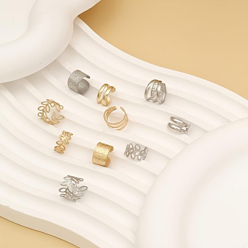 [Vintage Clip-On Earrings] 5pcs Vintage C-Shaped Clip-On Earrings Set, No Piercing Required, Ear Clip Set