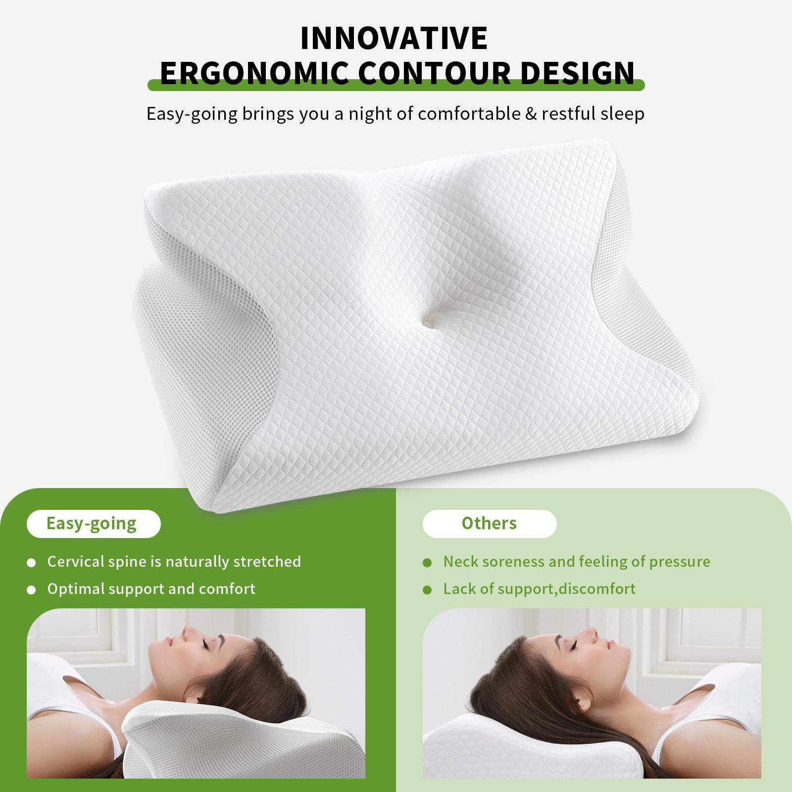 Easy-Going Memory Foam Pillow, Breathable Cervical Neck Pillow, Multifuctional Pillow for Neck Shoulder Pain Relief, Bed Contour Pillow for Side, Back Sleepers, Bedding Accessories