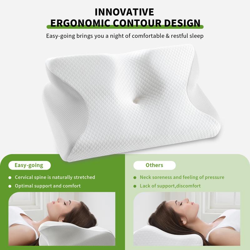 Easy-Going Memory Foam Pillow, Breathable Cervical Neck Pillow, Multifuctional Pillow for Neck Shoulder Pain Relief, Bed Contour Pillow for Side, Back Sleepers, Bedding Accessories