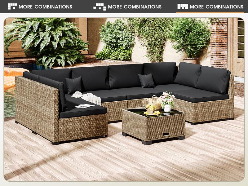 [2/3-Package Shipping] LHBCRAFT 5/7 Pieces Patio Conversation Sofa Set, Outdoor Furniture Set, Outdoor Wicker Sofa & Table, UV Resistan, PE Rattan,Splash-proof,Christmas gift