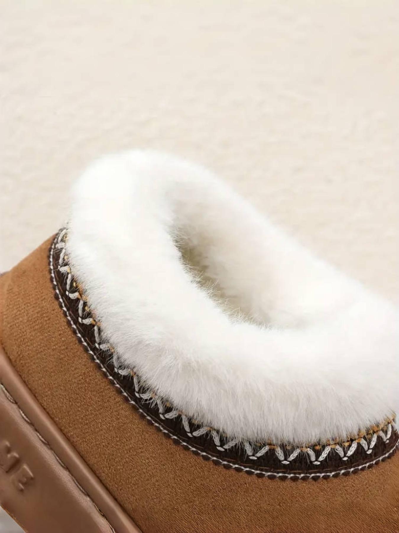 Women’s Slip-On Winter House Slippers Boots – Fluffy Snow Boots Thick Plush Lined Snow Slippers with Embroidered Ethnic Style Trim, Soft Warm Upper and Cushioned Insole, EVA Sole for Indoor & Outdoor Use, Stylish Classic Design for Home, Office & Gift