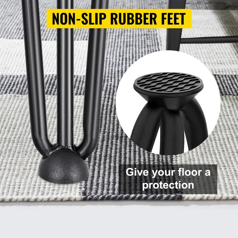 【toolupgrade】VEVOR 18-Inch Black Hair Pin Table Legs (Set of 4), 3-Rod Carbon Steel Heavy Duty Legs with 880lbs Total Load Capacity (220 lbs Each), 4 Rubber Floor Feet Floor Protectors for Desk, Bench, Dining End Table 【toolupgrade】VEVOR 18-Inch Black Hair Pin Table Legs (Set of 4), 3-Rod Carbon Steel Heavy Duty Legs with 880lbs Total Load Capacity (220 lbs Each), 4 Rubber Floor Feet Floor Protectors for Desk, Bench, Dining End Table