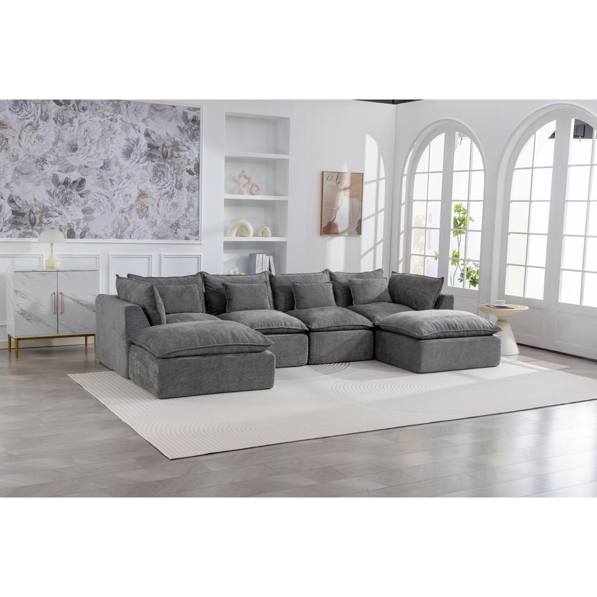 Aobtkel 129.8" Wide Cloud Oversized Modular Sectional Couch - 4-Seat with 2 Ottomans, Deep Wide Seat, True Relax Comfy Living Room Indoor Furniture Set,dorm essentials,home decor Aobtkel 129.8" Wide Cloud Oversized Modular Sectional Couch - 4-Seat with 2 Ottomans, Deep Wide Seat, True Relax Comfy Living Room Indoor Furniture Set,dorm essentials,home decor