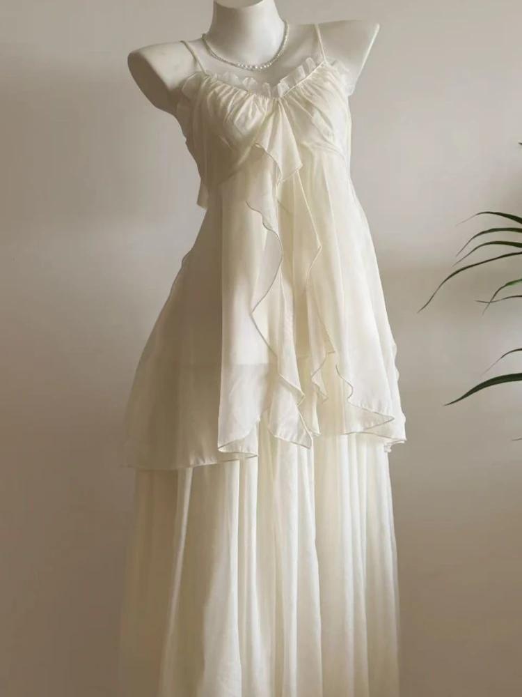 Summer Vintage Sweet Sling 2-piece Set Women Design Chic Loose Chiffon Fairy Suit Female Japanese Elegant Thin New Clothing 2026