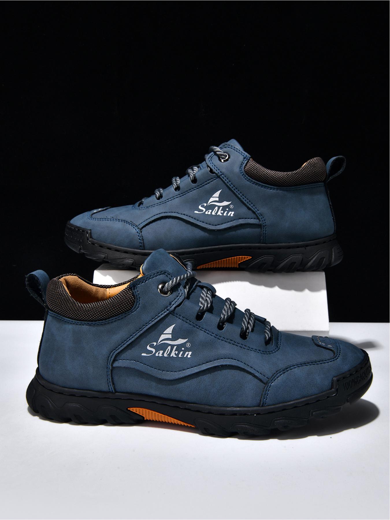 Men's Retro Outdoor Work Shoes, Hand-Stitched Mid-Top Casual Sneakers, Soft Sole Non-Slip Hiking Boots