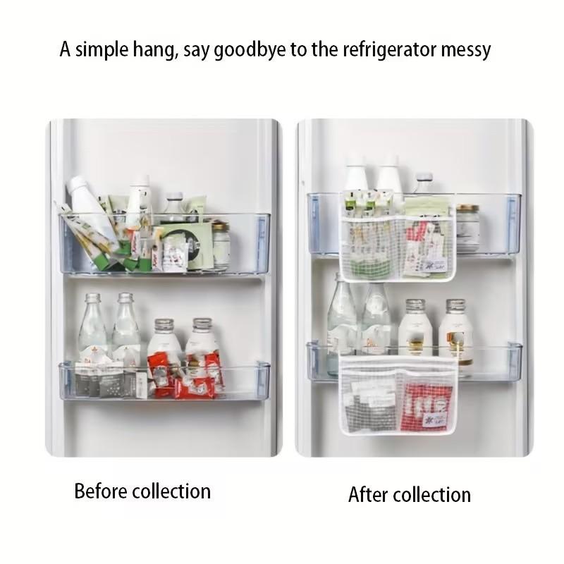 2 Pcs Refrigerator Storage Net Bags, Hanging Kitchen Organizer Pouches, Dual Compartment Fridge Storage Bags, Home Sorting Containers