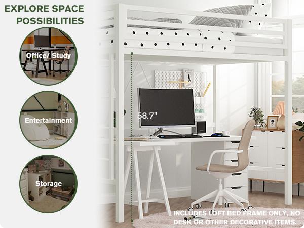 MUTICOR Metal Loft Bed Twin Size with Safety Guardrail&Removable Ladder,【Frame Only No Mattress】Space-Saving Bed for Bedroom/Dorm#TikTokShopBlackFriday #ChristmasGifts