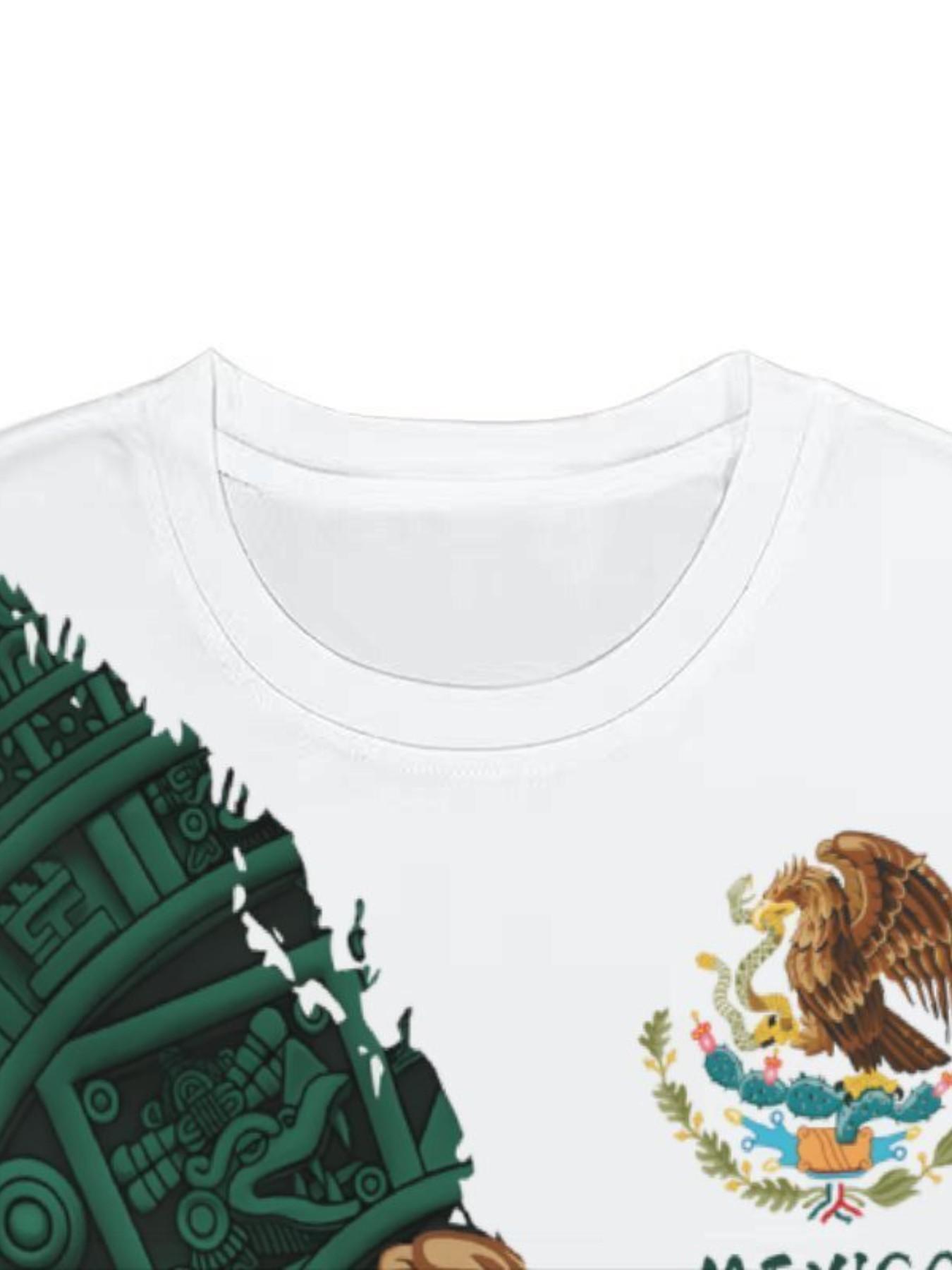 Mexico-themed 3D digital men's LongHuman Gamis crew neck slim-fit short-sleeve top men's soccer jersey pullover stretch T-shirt streetwear tropical white World Cup