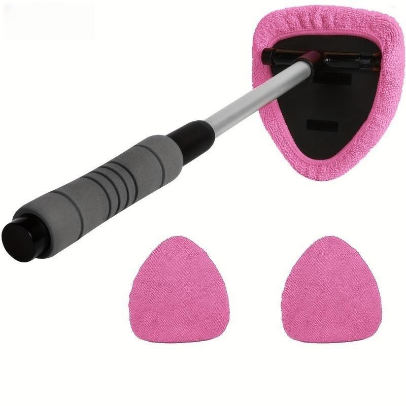 Windshield Cleaner Tool, Microfiber Car Window Cleaning Tool with Extendable Handle & 2 Cloth Pad Head, Auto Interior Exterior Glass Wiper Car Glass Cleaner Kit, Car Detailing Accessories