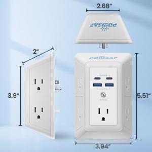 Multi Plug Outlet Surge Protector - POWSAF 5 Outlet Extender with 4 USB Ports(2 USB-C Fast Ports) and Night Light, 3-Sided Power Strip with Adapter Spaced Outlets - ETL Multiple Sockets
