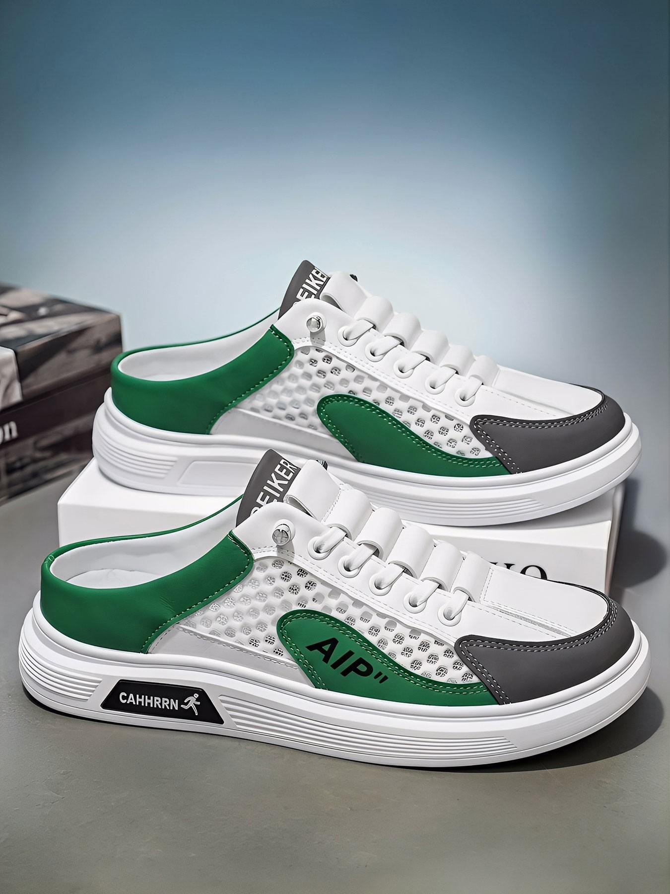 New Summer Men's Casual Sports Shoes, Laces Mesh Breathable Flat Slip-On Walking Sneakers, Comfortable Board Shoes for Daily Wear