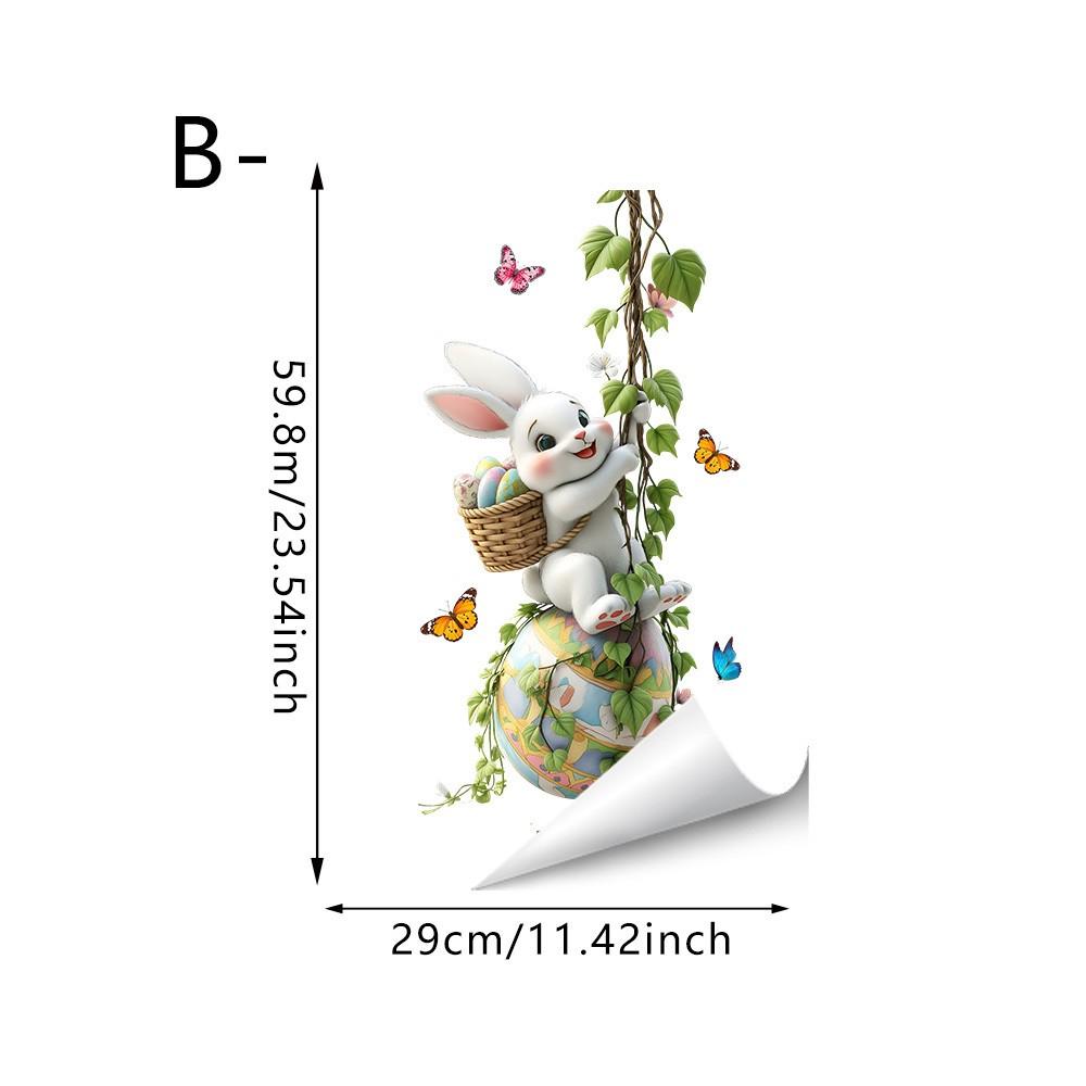 Easter Bunny Swing Egg Static Transparent Glass Film, Waterproof Removable PVC, Festival Decor for Home Shop Outdoor Party