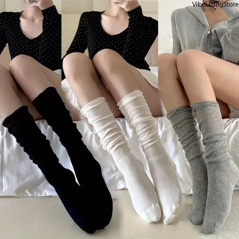 3 Pairs Women's Thin Knee-High Socks - Bubble Toe Design, Breathable Ballet Style, Daily Use JK Socks