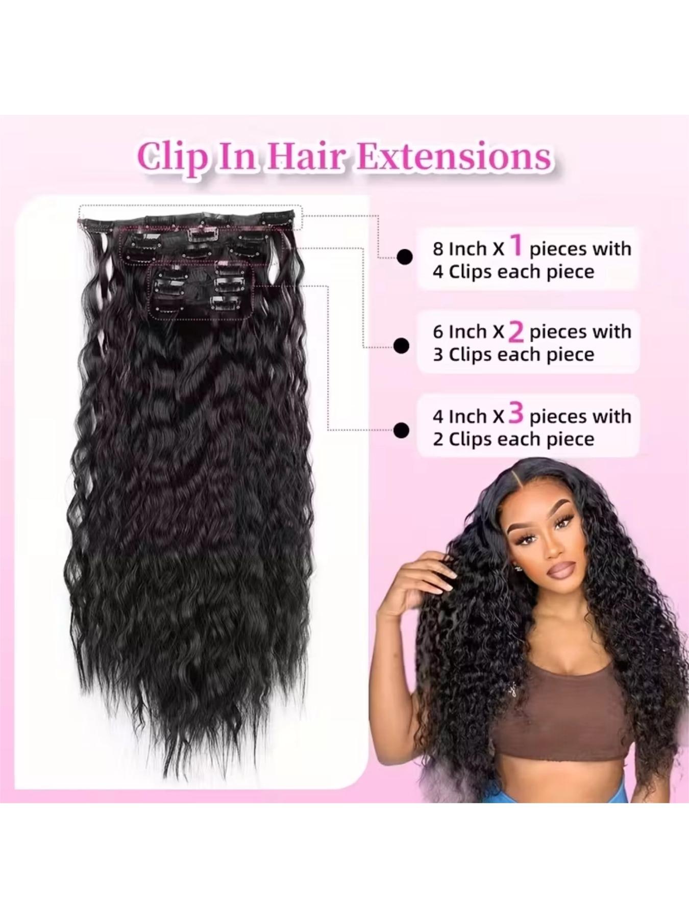 Curly Hair Extensions Clip ins 6PCS Wavy Synthetic Natural Look for Daily Use Vigorous Curly Clip In Hair Extensions,4PCS 20 inch Thick  main image 3