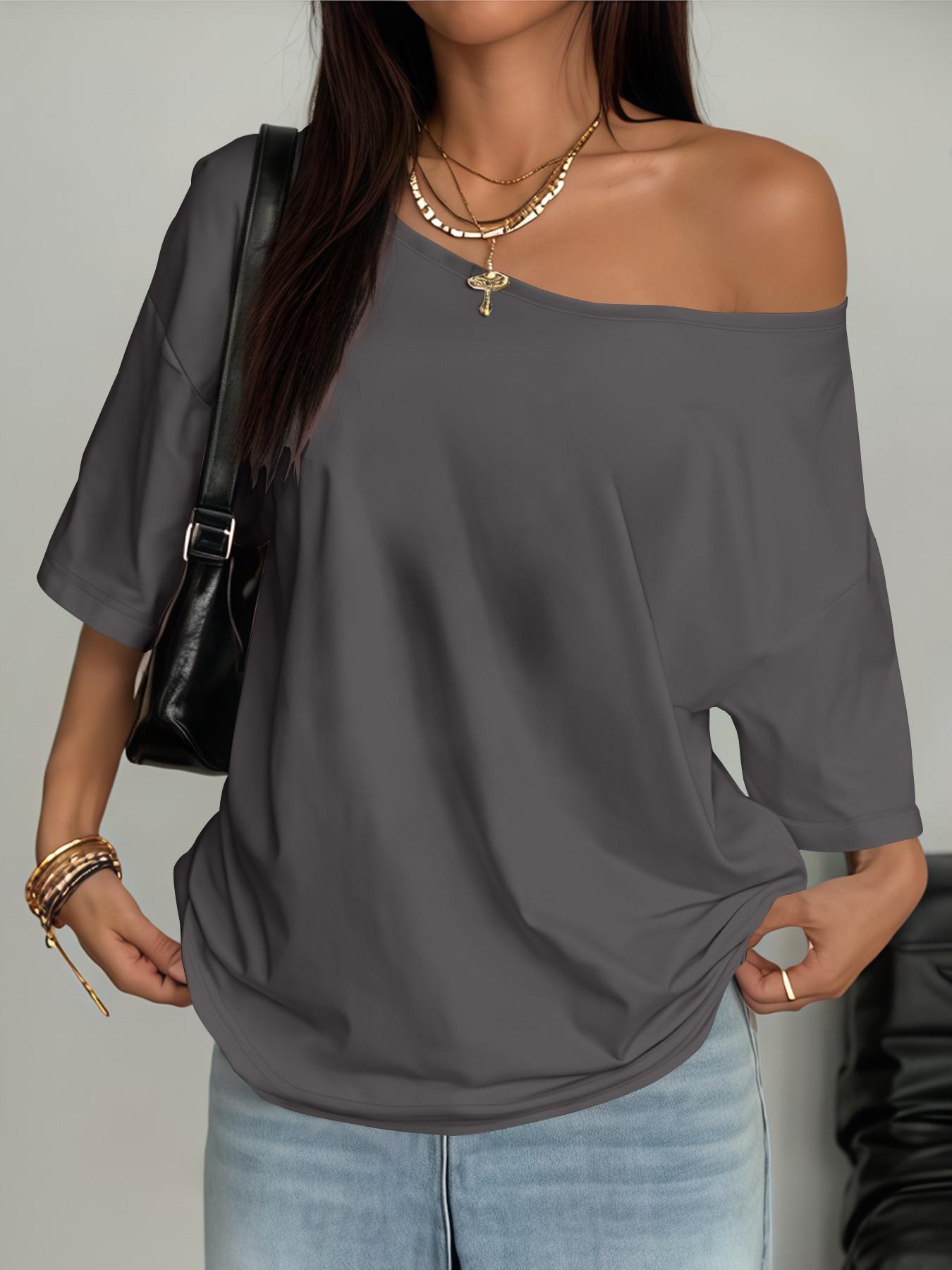 Plus Size Women's Asymmetrical Neckline Top, Trendy Fashion Short Sleeve Tee, Lightweight Daily Wear for Ladies