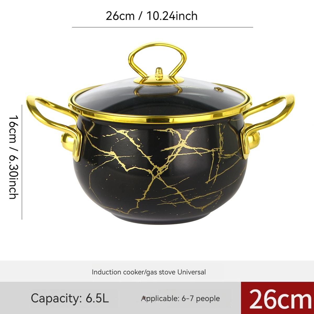 Flower Pattern Stockpot with Lid, Ceramic Soup Pot with Handle, Large Capacity Cooking Pot for Home Kitchen, Double Ear Design