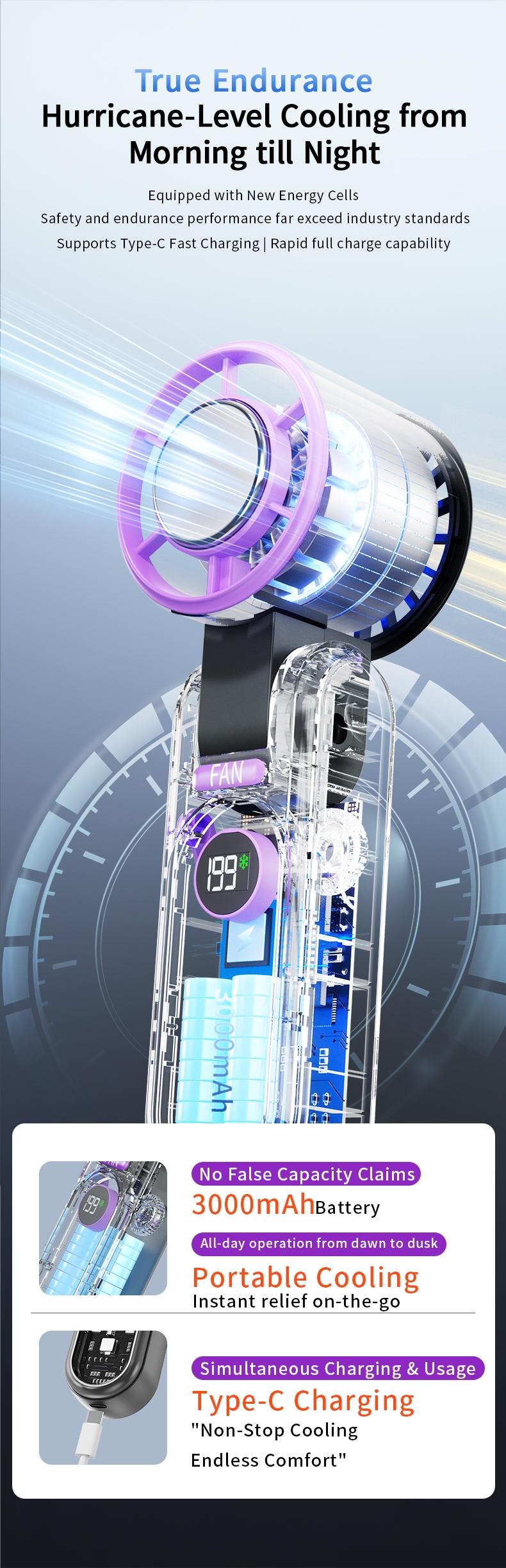 Adjustable USB Handheld Mini Fan, Portable Rechargeable Fan with Display Screen, Compact and Lightweight Design, Ideal for Travel and Home Use