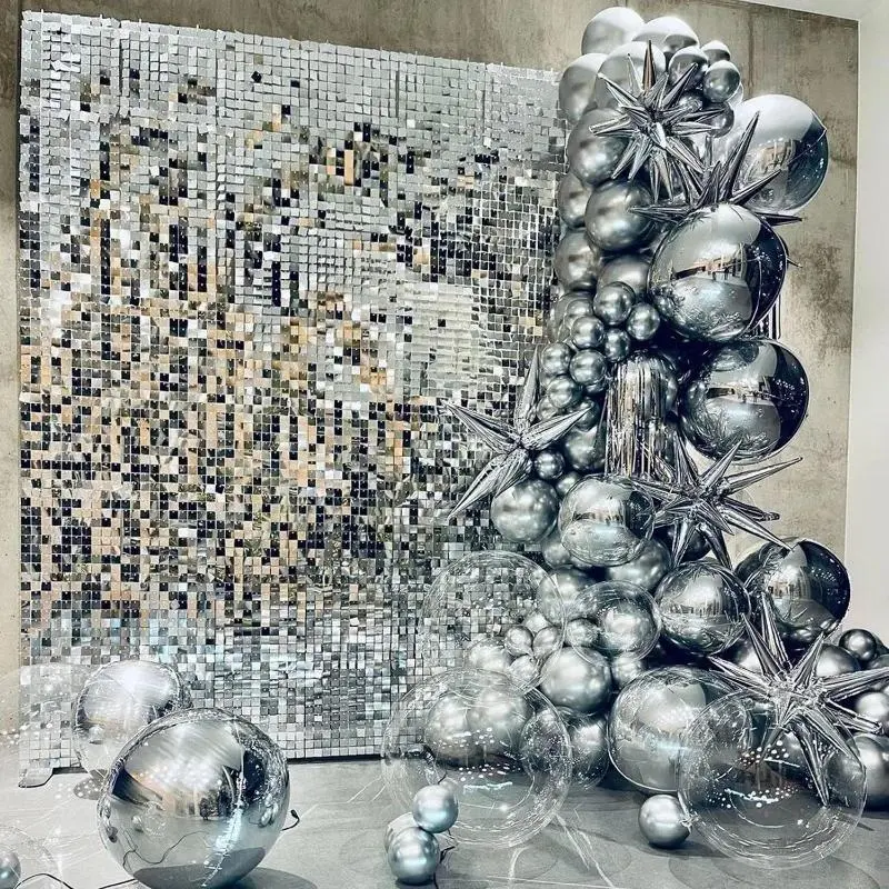 12/16/18/24PCS Shimmer Wall Backdrops Silvery Square Sequin Wall Panel Backdrops Party Backdrops for Wedding Birthday Decor