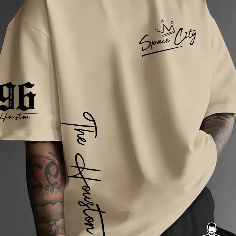 Men's Plus Size Retro Style T-Shirt, Letter Print Short Sleeve Top, Comfortable Casual Wear, Perfect for Daily, Short Sleeve Tee
