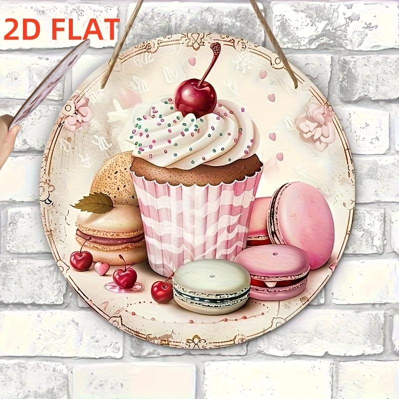 Cupcake Pattern Wall Decor, Round Wooden Hanging Wall Art, Wall Decor for Home Living Room Bedroom Coffee Shop Restaurant, Hangable