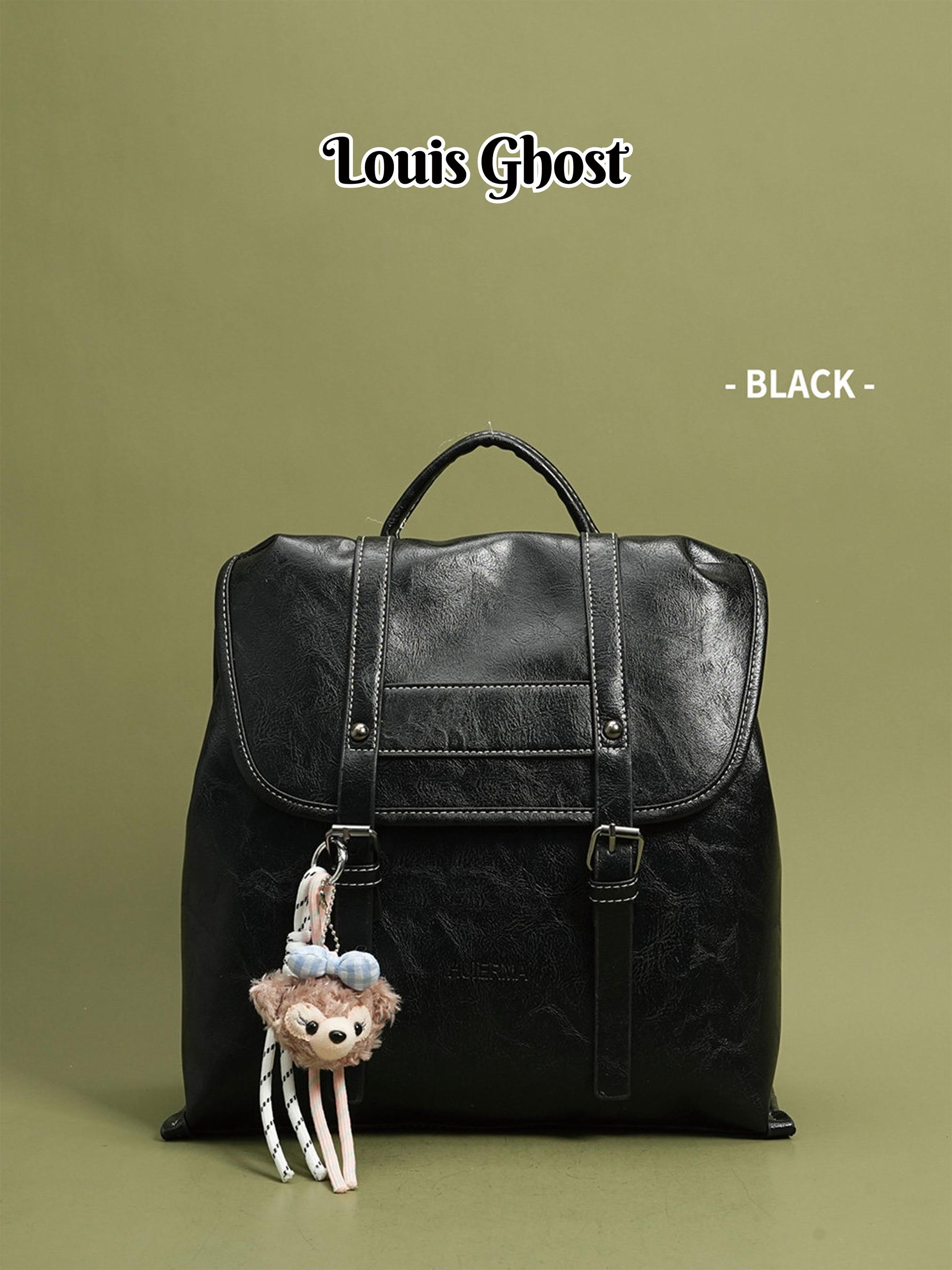 Retro leather backpack - Ladies' retro school style backpack! Classic flip cover backpack, with plush bear pendant and buckle details; Classic faux leather daily bag, suitable for school, commuting and traveling; Douyin bestseller fashion accessory; Light