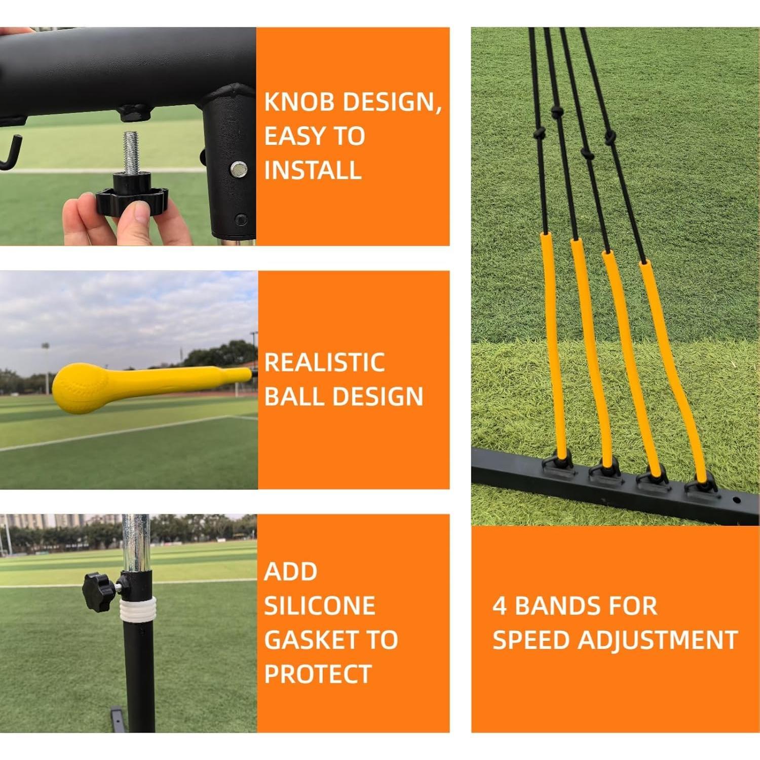 Baseball Swing Trainer with 4 Power Bands,Batting Swing Trainer for Baseball & Softball,Height Adjustable 29-44 inches Baseball  Equipment Improve Power,Speed & Carry Bag