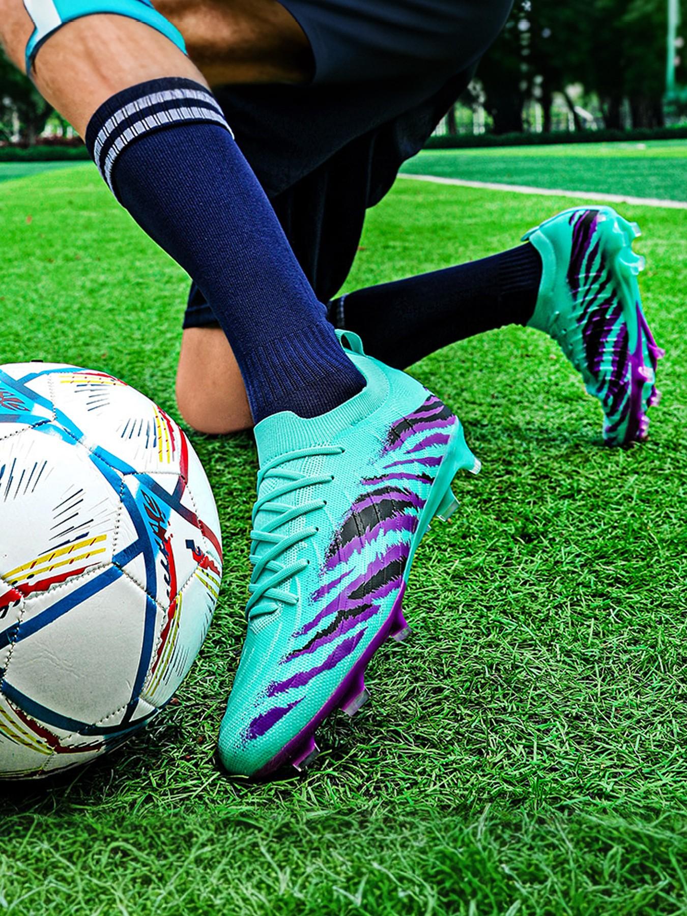Men's Sporty Mid-Calf Athletic Shoes, PU Leather & Rubber Sole, Comfortable Laces, All-Season Football Running Shoes
