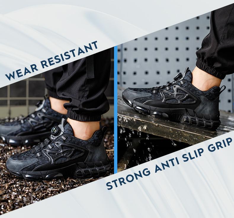 Men's Safety Sneakers with Swivel Buckle - Steel Toe, Breathable Mesh Upper, Non-Slip Rubber Sole Work Boots, Safety Shoes for Outdoor Activities, Blue Collar Workers, Nurses | Sports Safety Shoes | Durable Rubber Sole Product Model：678 SpringStatements
