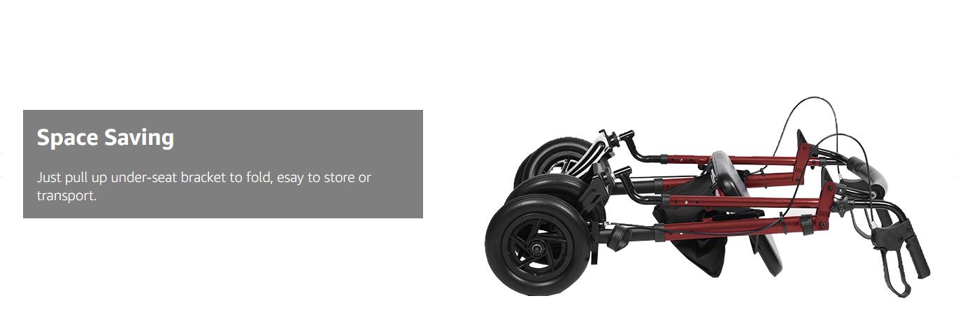 ELENKER Adjustable All-Terrain Rollator Walker for Seniors (4’8”-6’4”), 10” Anti-Slip Rubber Wheels, Ergonomic Padded Memory Foam Seat, Padded Foam Backrest, Under-Seat Storage Basket, Model HFK-9236D4