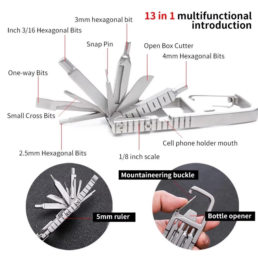 13-in-1 Multitool Keychain: Portable Screwdriver Set with Bottle Opener, Wrench, Survival Tools for Camping Hiking Emergency Repair, car Home Diy edc gear, durable anti-loss keychain accessory