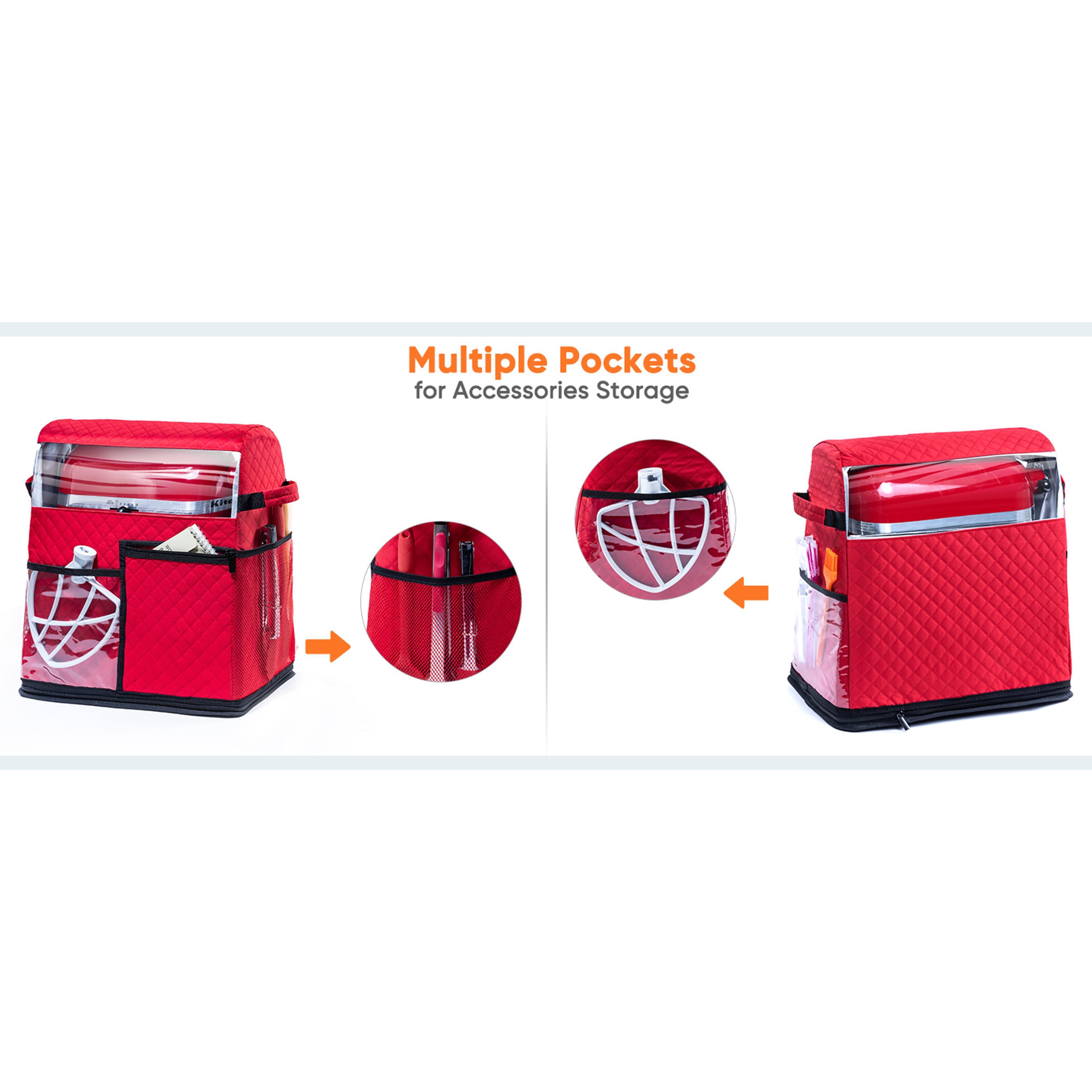 Stand Mixer Cover with Detachable Appliance Sliders Base Compatible with KitchenAid Mixer-Storage Bag for 6/7/8 Quart with Pockets for Kitchen Aid Accessories and Attachments