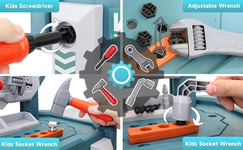 Kids Tool Set, Toddler Tool Bench Set with Realistic Tools Kit, Kids Workbench with Toy Drill, Pretend Play Learning Construction Toy Tool Set,Kids Tool Box for Boys Girls (Green)