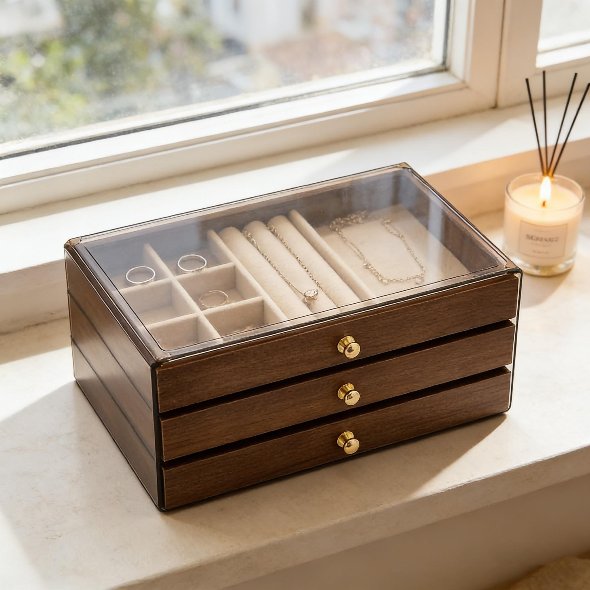 Jewelry Storage Box Organizer, Earring Necklace Ring Holder Display Case, Durable Jewelry Organizing Solution for Women & Girls