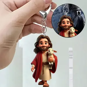2D Acrylic Religious Keychain, Faith-Based Acrylic Keychain, Spiritual Lamb Design, Fashionable Decoration for Keys, Bags, Backpacks