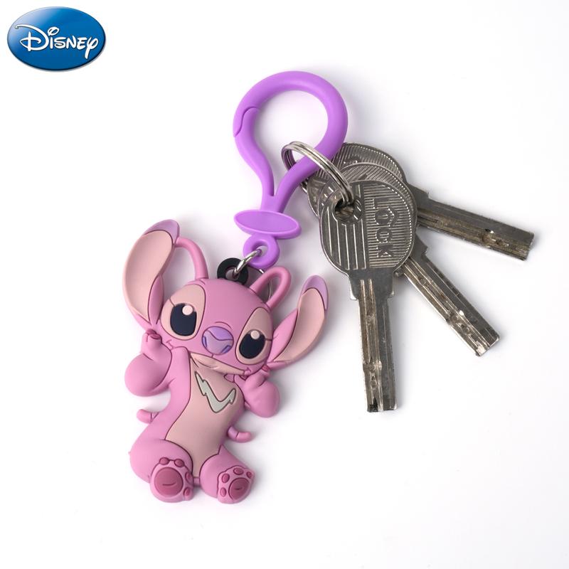 1PC Disney Officially Licensed Stitch Angel Couple Keychain Bag Hangings Cute Cartoon Keyring Anime Style Valentine's Couples Gift Bag Ornaments Key Loss Prevention Supplies