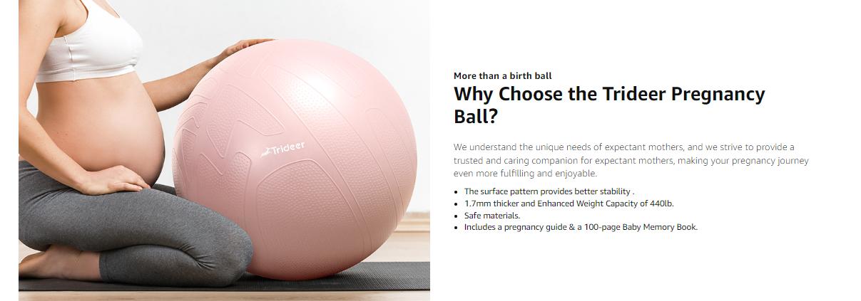 Trideer Pregnancy Ball Birthing Ball, 1.7mm Extra Thick Yoga Ball for Maternity, Labor Birth, Exercise, Physio, Recovery Guide & Baby Memory Book Included, 440LB Anti-Burst & Non-Slip Stability Ball