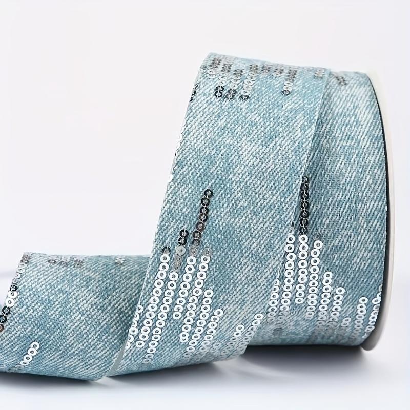 2 Yard Straight Edge Sequined Denim Lace Trim, Perfect for Bow Making, Gift Wrapping, DIY Craft Accessories, Fabric & Sequins