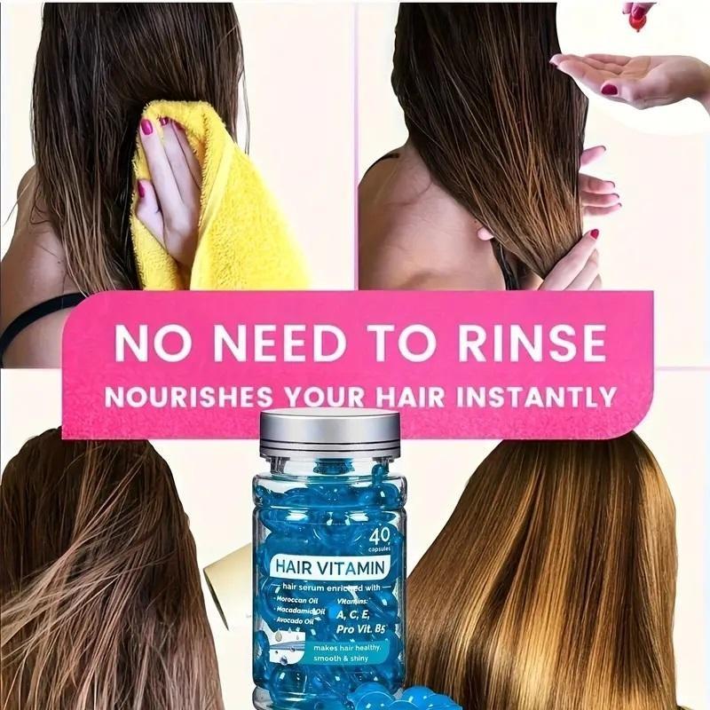 Hair Vitamin Essence Capsules, Haircare Serum, Leave-In Hair Repair Treatment Serum with Moroccan Argan and Avocado Oil plus Vitamins A, C, E and Pro B5, Nourishing Hair, Helps Strengthen and Nourish Hair for Men and Women