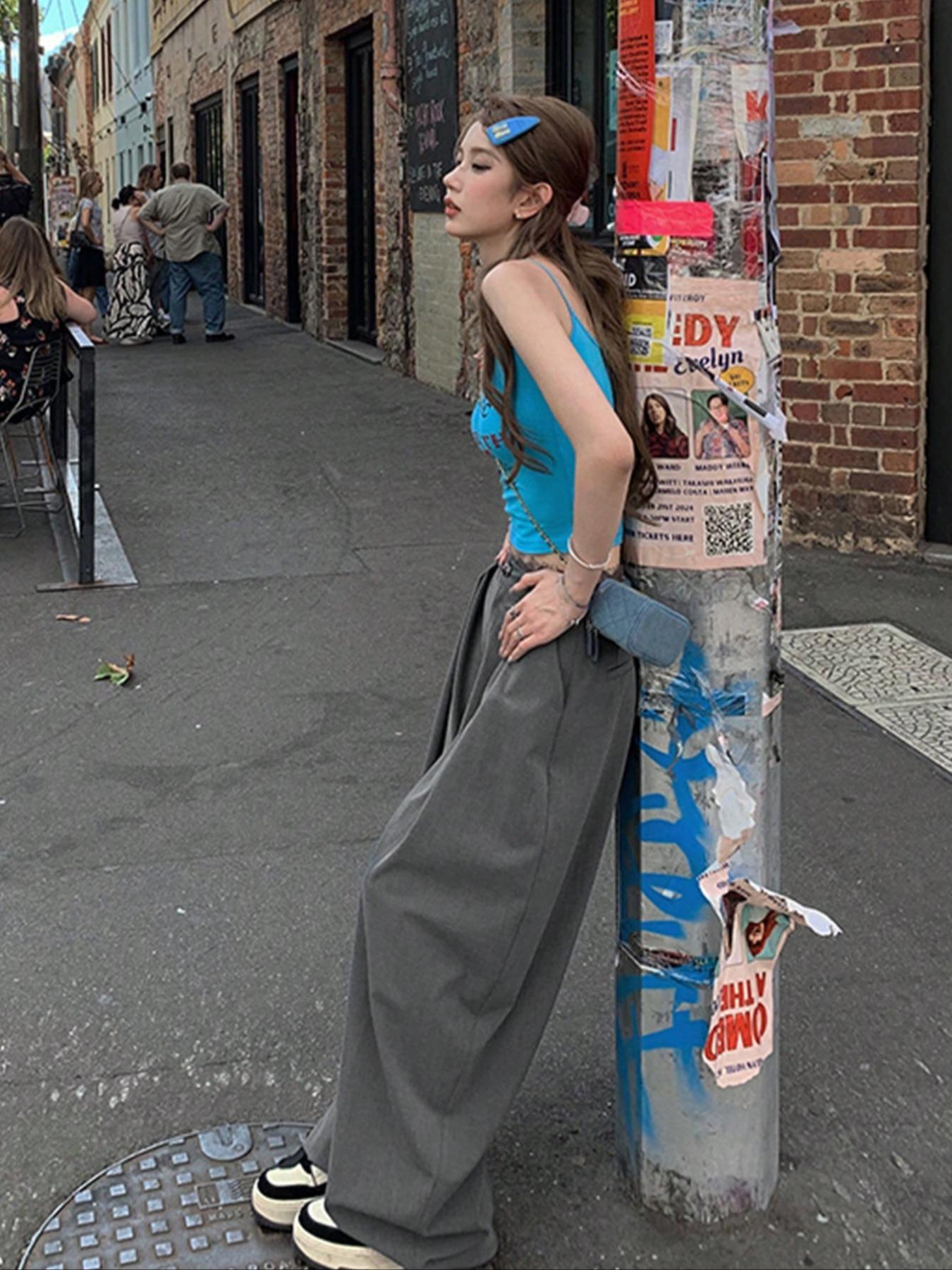 Women's High-Waisted Straight-Leg Loose Fit Pants, Womenswear, Plain Design, All-Season Wear, Casual Style, Perfect for Daily