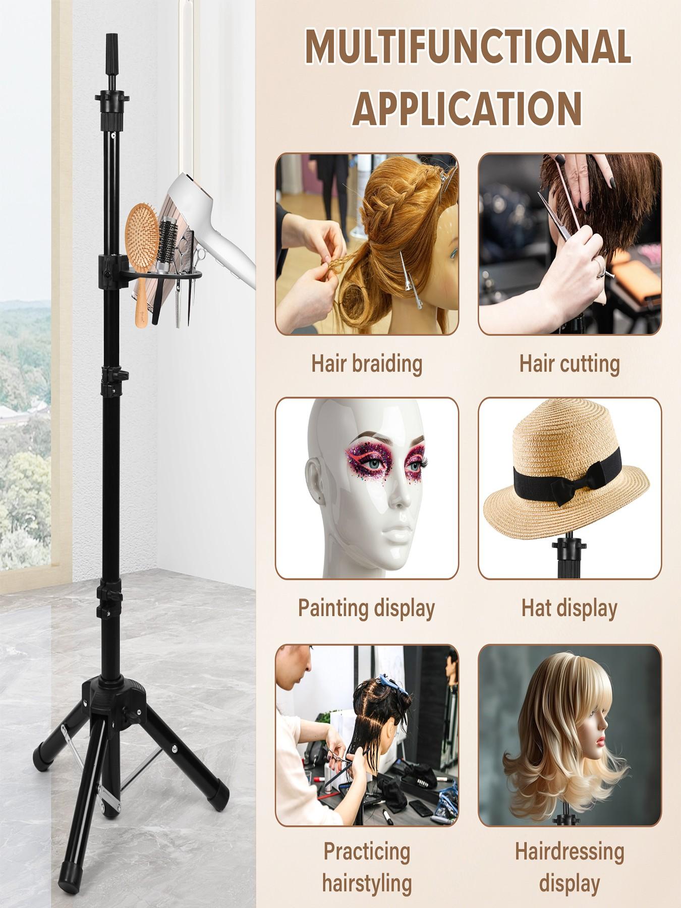 Mannequin Head Stand, Reinforced Metal Wig Stand Tripod Base with Tool Tray, Adjustable Height 18-47 inch Wig Head Stand for Styling Stability, Hair Tools