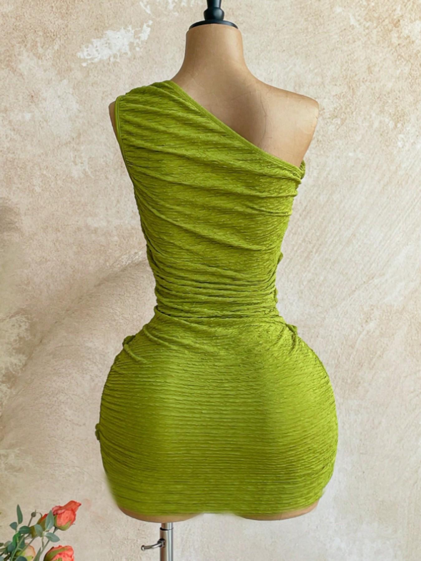 New Boho Style Knot Shoulder Mini Dress, Summer Women's Vintage Holiday, Fitted Plain Design, Casual Fashion for Vacation