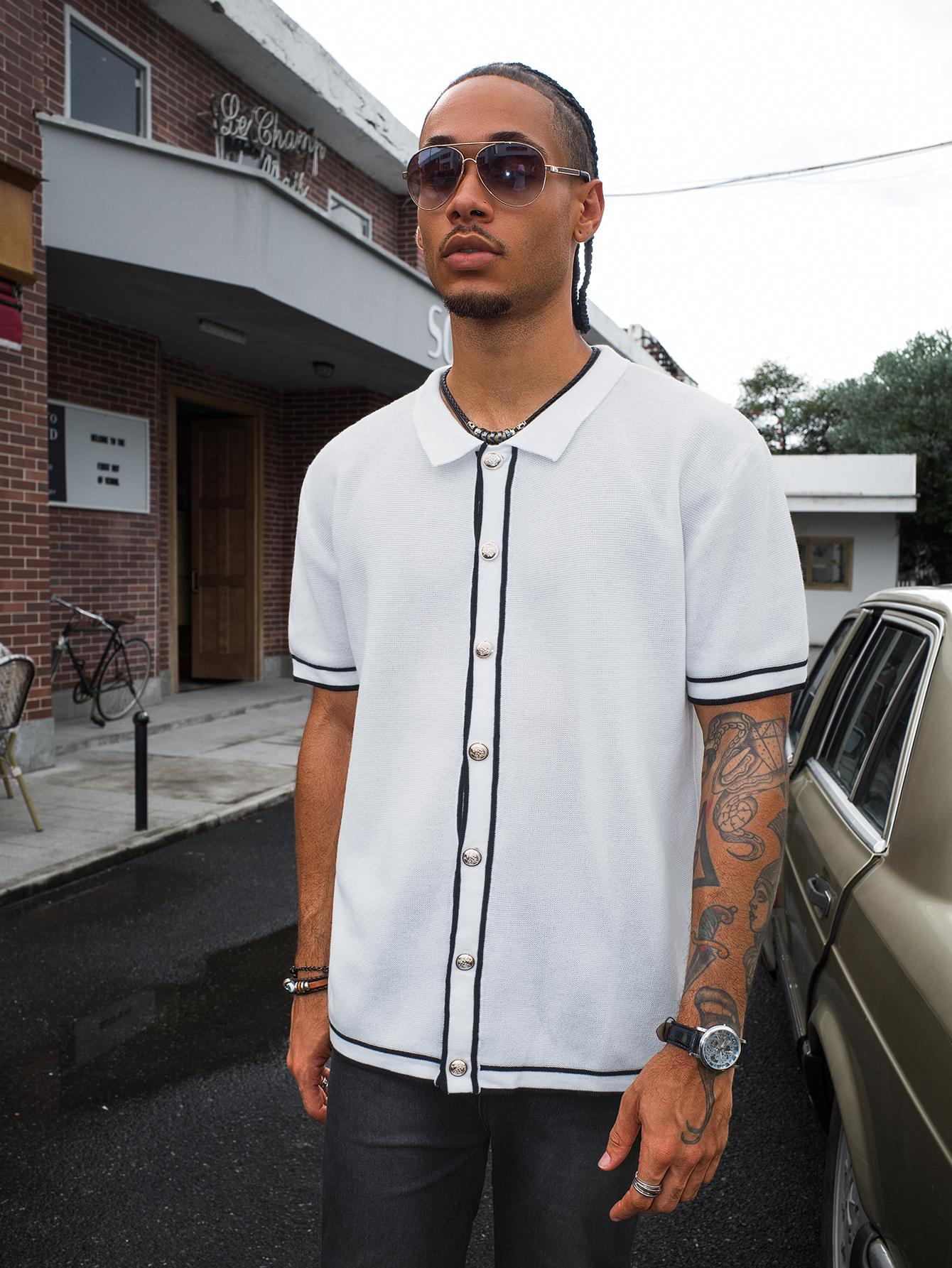 HYPESTFIT Men's Summer Casual Striped Knit Polo | Old Money Aesthetic Short Sleeve Top, Preppy Vintage Outfit