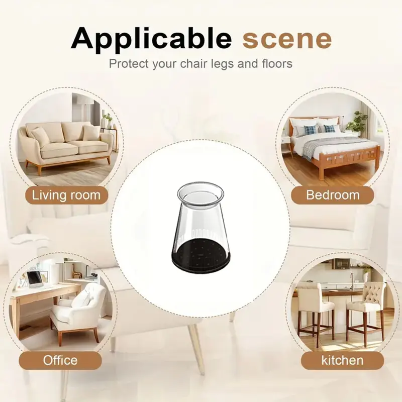32-Piece Transparent Silicone Chair Leg Covers, Protector, Anti-Slip Wear-Resistant, Noise Reduction, Suitable for Wooden Floors, Dining Tables, Bar Stools