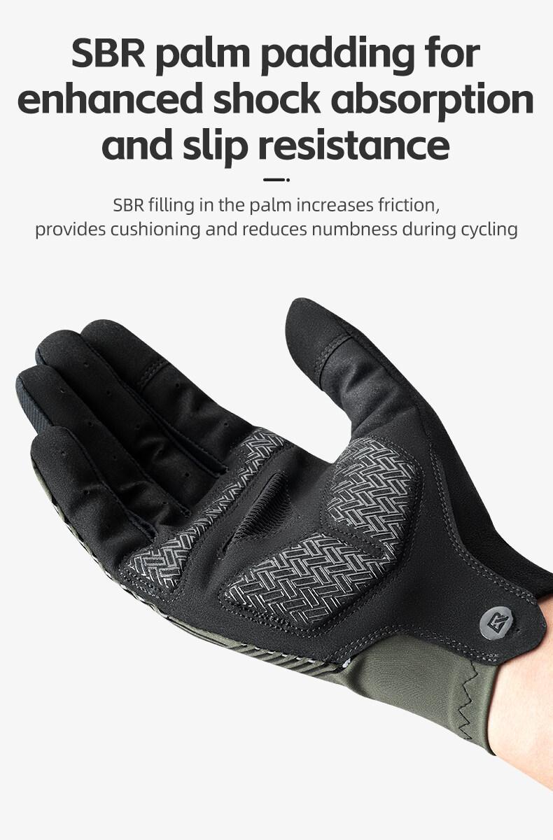 ROCKBROS Cycling Gloves Mountain Bike Gloves Anti-Slip Full Finger Bike Gloves SBR Pad Shock-Absorbing MTB Road Bike Gloves for Riding Running Hiking Outdoor Sports