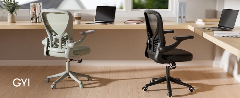 Ergonomic Office Chair, Mesh Desk Chair with AdjustableLumbar Support and 3D Flip-up Arms, Computer Chairwith Wheels, Black, Computer Desk Chair, ErgonomicOffice Desk Chairs with Mesh Back, Adjustable LumbarSupport, Rocking Function