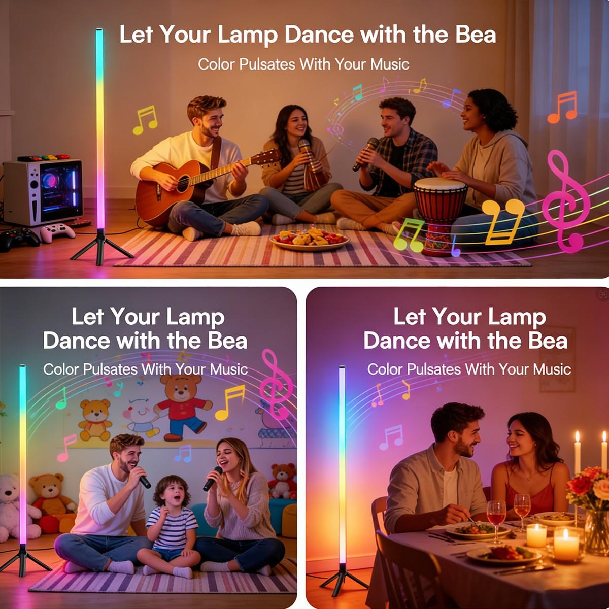 39.37 Inch Floor Standing Ambient Light, Rgbw LED Strip, Button Control, Music Sync, Multi-Color Scenes, USB Powered, Ideal for Bar, Bedroom, Party Decor