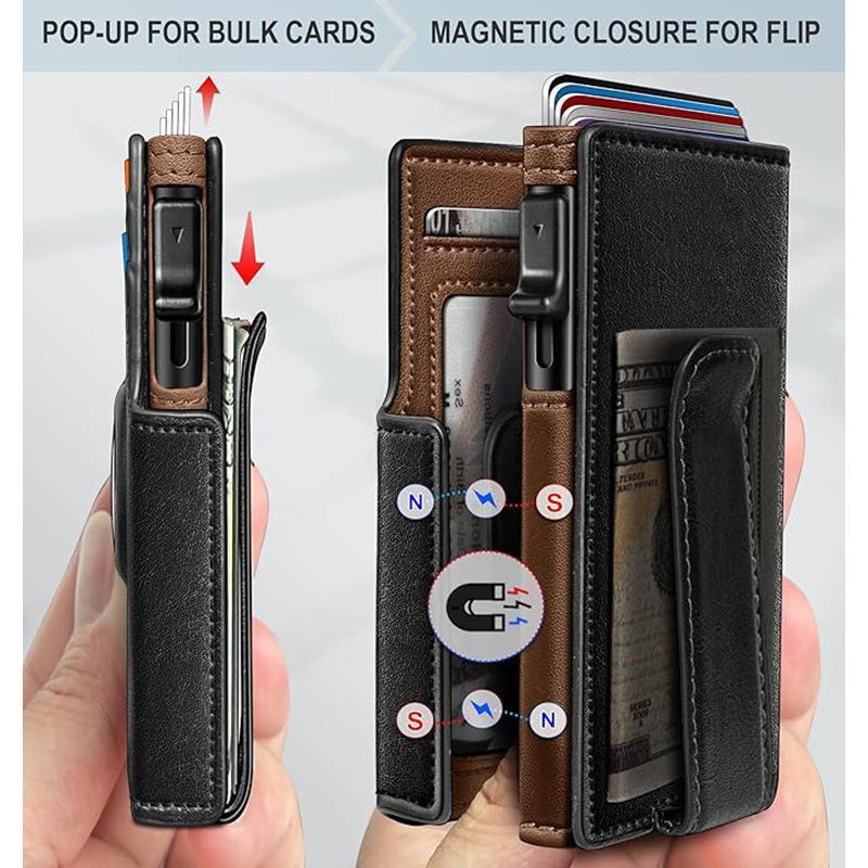 New Airtag Wallet For Men Gigt, Minimalist Money Clip 10 Cards Metal Case Smart Slim Pop Up Wallet With Magnetic Closure RFID Blocking Aluminum Credit Card Holder Bifold Wallet With Gift Box