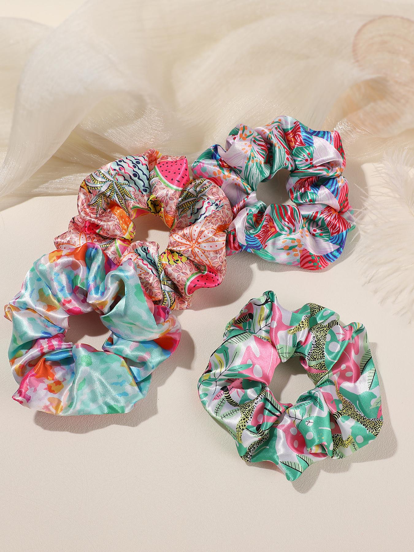4pcs Fabric Printed Hair Ties, Cute Knot Hair Accessories, Non-Irritating Hair Bands, Casual Style, All Seasons