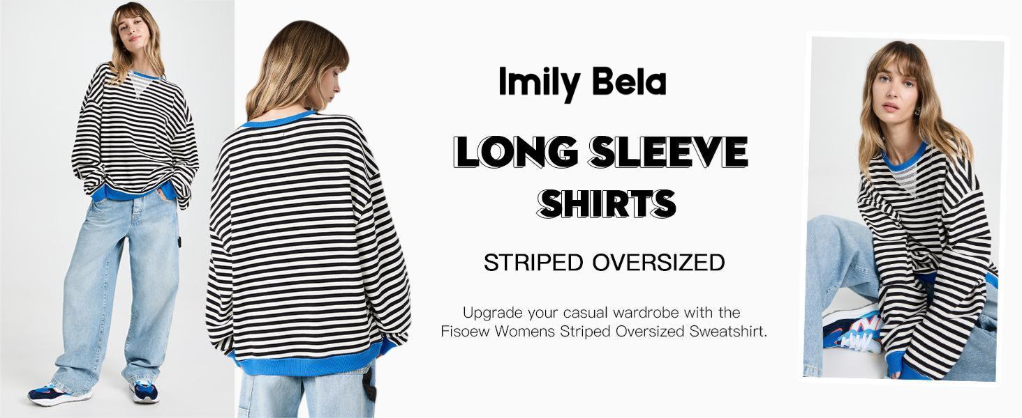 【Clearance】【Up To 3XL】 Imily Bela Womens Christmas Striped Oversized Sweatshirt Color Block Crew Neck Long Sleeve Shirt Casual Loose Pullover Top Y2K Clothes